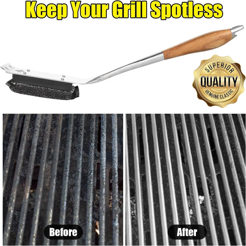 Grill Brush Bristle Free,Unique Steel Fibers Pad [Safe & Efficient] Perfect for Cast Iron/Stainless-Steel Grates - with 1 Replaceable Cleaning Head - Safe Grill Cleaner for Outdoor Grill by GreenHaven Gardens