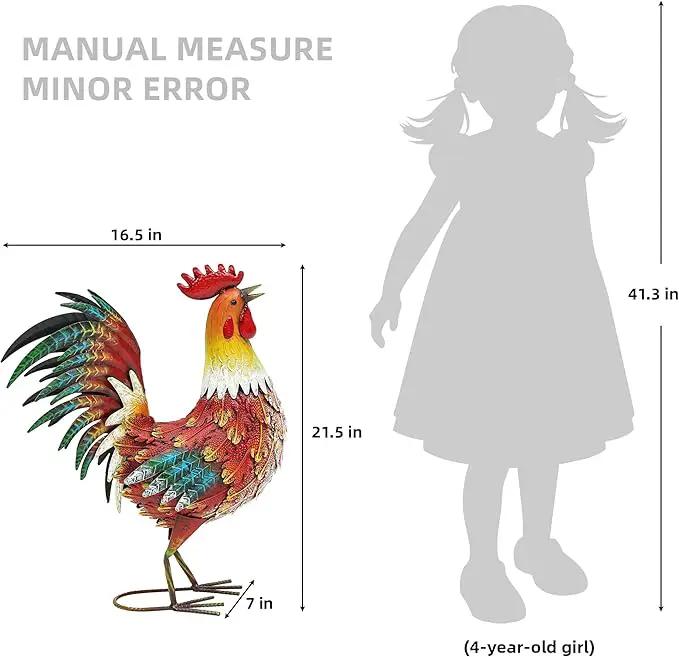 21" Metal Rooster Decor, Outdoor Garden Statues, Metal Chicken Sculpture for Backyard Patio Kitchen Decor by GreenHaven Gardens