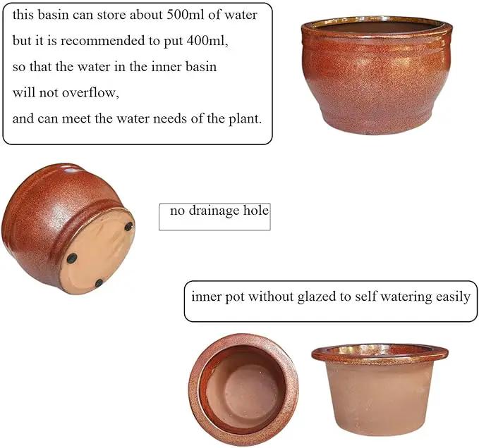 African Violet Pots Self Watering Round Ceramic Violet Pot (Copper, 6 inch) by GreenHaven Gardens