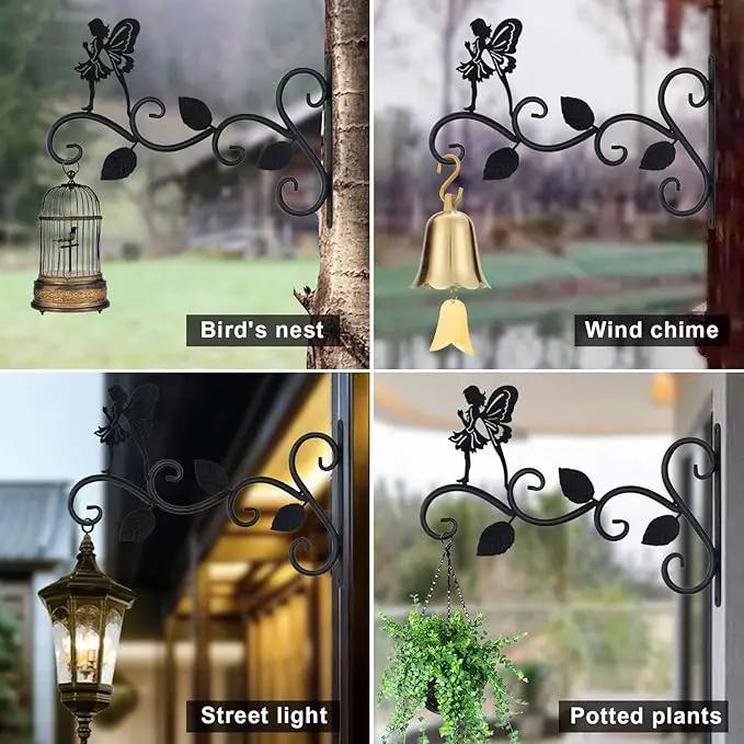 Hanging Plants Bracket 12" Angel Planter Outdoor Hooks Hangers for Flower Baskets Pot Bird Feeder Wind Chimes Lanterns Patio Garden Outdoor Indoor Metal Black, 2 Pack by GreenHaven Gardens