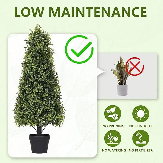3ft Artificial Boxwood Topiary Trees (Set of 2) - UV Resistant Faux Plants Outdoor, Realistic 36in Fake Cone Bushes and Shrubs for Front Porch, Planter, Patio - Low Maintenance & Evergreen by GreenHaven Gardens