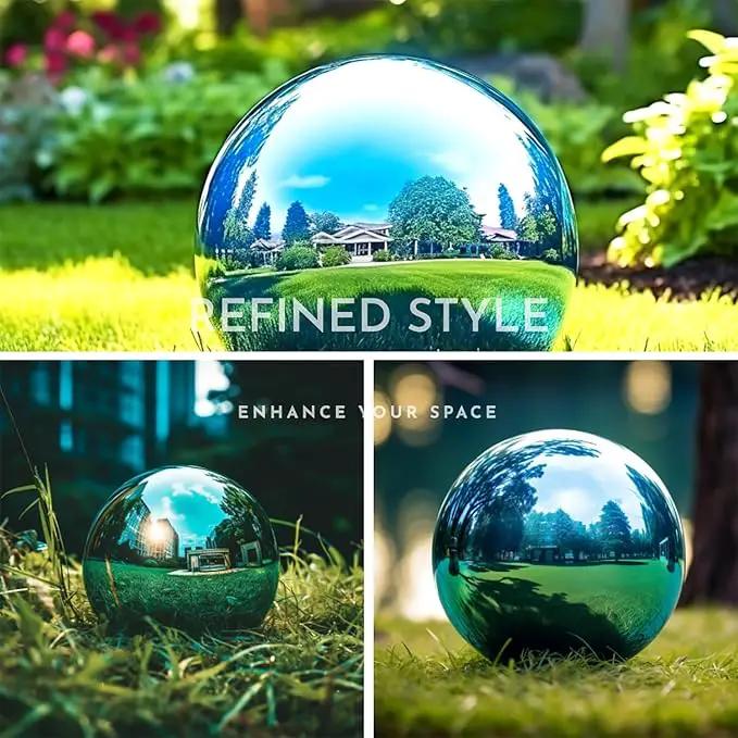 10 Inch Stainless Steel Gazing Globe,v2croft Hollow Ball Mirrored Surface Polished Shiny Sphere,Garden Stainless Steel Gazing Ball for Outdoor Lawn Pond Yard Ornament(Light Blue) by GreenHaven Gardens