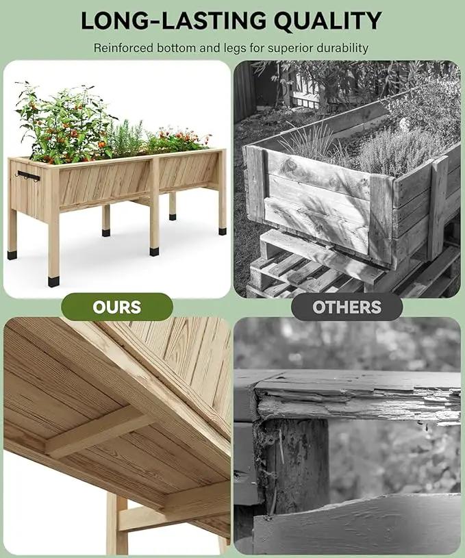 72x26x31 Inch Raised Garden Bed with Legs, 13.7In Depth Wooden Planter Box for Outdoor Growing Vegetables and Herbs, Elevated Garden Bed with Hooks for Backyard, Patio, Balcony by GreenHaven Gardens