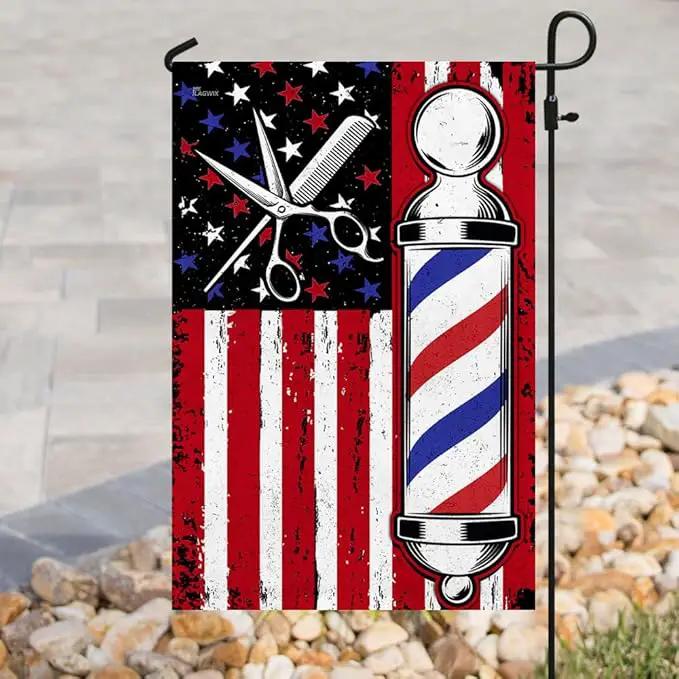 FLAGWIX Barbershop Flag, Barber American Flag - 4th of July Decorations for Home, Inside, Outside, House Flag (29.5" X 39.5") - USA House Garden Flags Premium Polyester, Decorative Outdoor Flags by GreenHaven Gardens