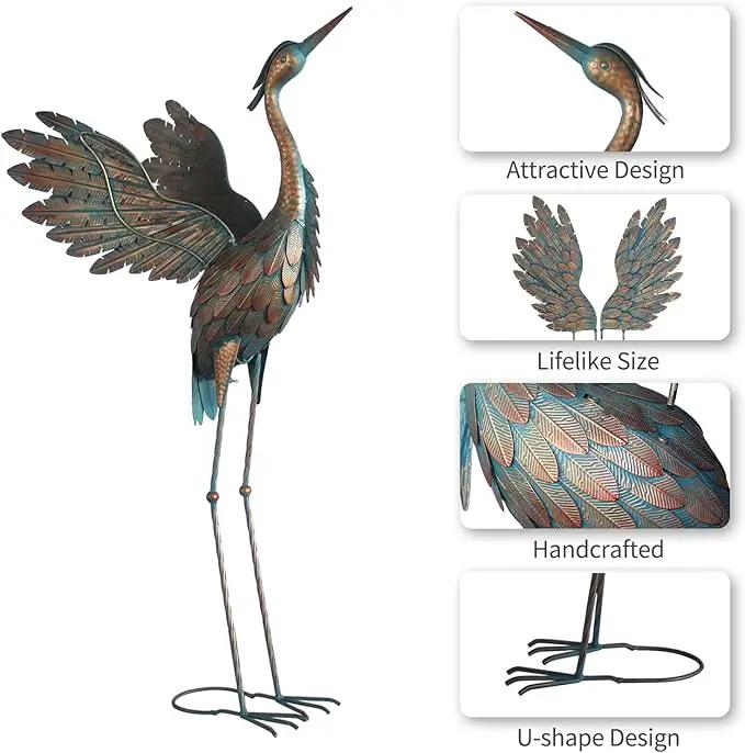 Crane Statues for Garden Decor, Metal Yard Art Heron Garden Statues, Standing Garden Sculptures & Statues for Yard Decorations Outdoor, 38-42 Inch Set of 2, Copper by GreenHaven Gardens