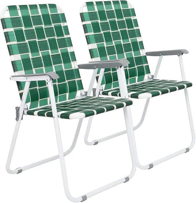 VINGLI Patio Lawn Webbed Folding Chairs Set of 2, Outdoor Beach Chair Portable Dining Chair for Outdoor Yard, Garden (Dark Green, Classic) by GreenHaven Gardens