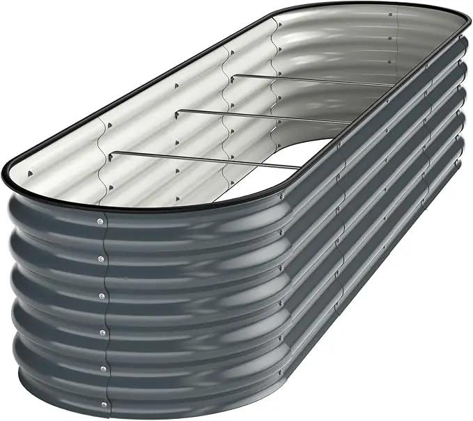 8x2x1.5ft Raised Garden Bed-Oval Outdoor Galvanized Planter Box for Vegetables, Fruits,Herbs, Flowers,Metal Raised Garden Bed kit-Black Grey by GreenHaven Gardens