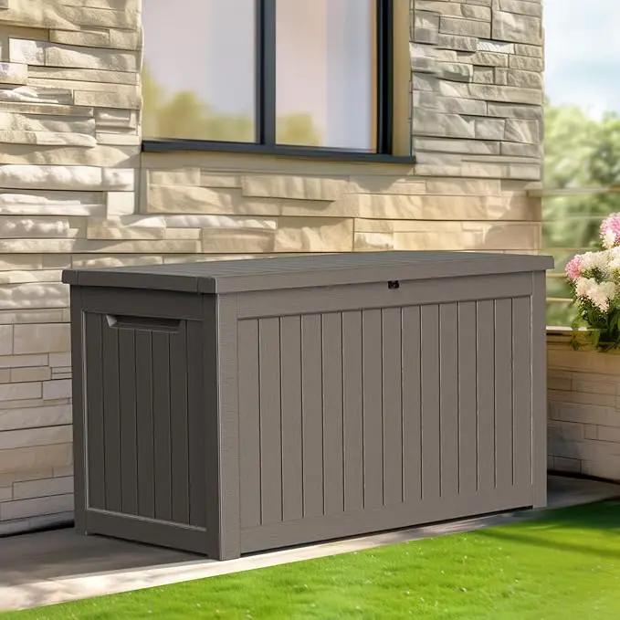 230 Gallon Resin Deck Box, Lockable Patio Outdoor Storage Box for Furniture, Garden Tools and Tools Storage, Waterproof Outside Storage Boxes - Grey by GreenHaven Gardens