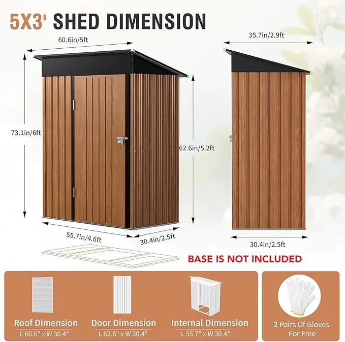 5x3 Ft Storage Shed, Outdoor Metal Shed with Lock, Small Lean to Shed, Compact Vertical Outside Bike Tiny House for Garden, Backyard, Patio, Tool by GreenHaven Gardens
