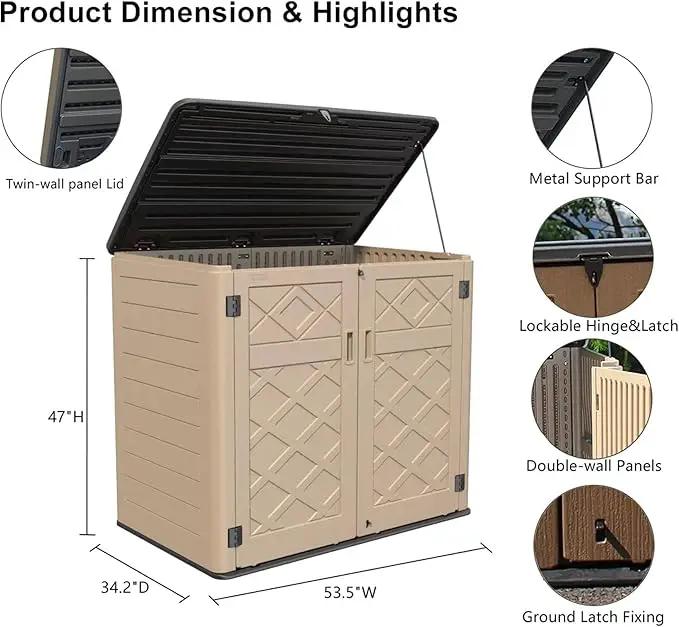 HOMSPARK Storage Shed Weather Resistance, Multi-Purpose Outdoor Storage Cabinet for Backyards and Patios, Horizontal Storage Shed for Lawnmower, Patio Accessories (Coffee, X Large - 48 cu.ft) by GreenHaven Gardens