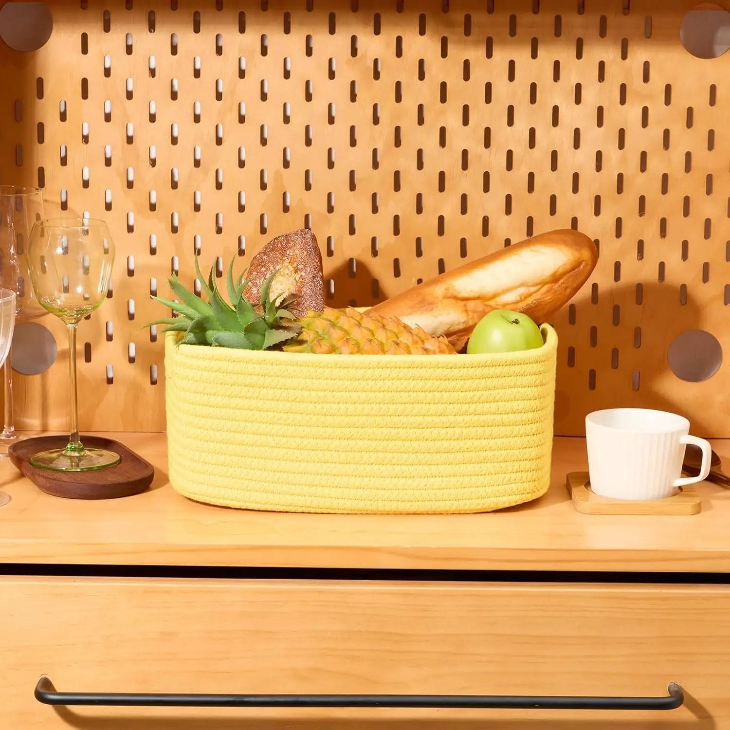 Small Storage Baskets for Organizing | Closet Organizer Bins | Shelf Toy Basket | Woven Rope Baskets | Cube Decorative Box | Shallow Basket | 13x8.5x5.1” | 4 Packs Yellow by GreenHaven Gardens