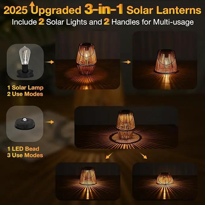 Uspring 3-in-1 Solar Lanterns Outdoor Waterproof Rattan Woven Hanging Solar Lights for Outside with Bright Lamp & LED Bead & 2 Handles, Garden Gifts Decor for Women Mom Patio Backyard Porch Deck by GreenHaven Gardens