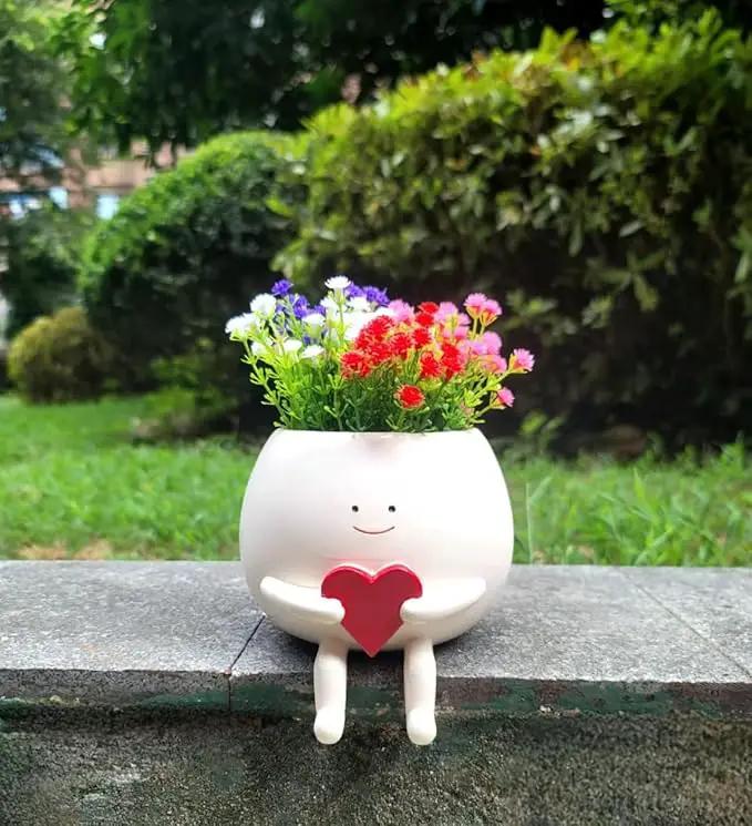 Face Planter Pots Head Cute Resin Cactus for Indoor and Outdoor Face Vase Home Decor Bookshelf Decor Unique Loving Heart Succulent Pots by GreenHaven Gardens