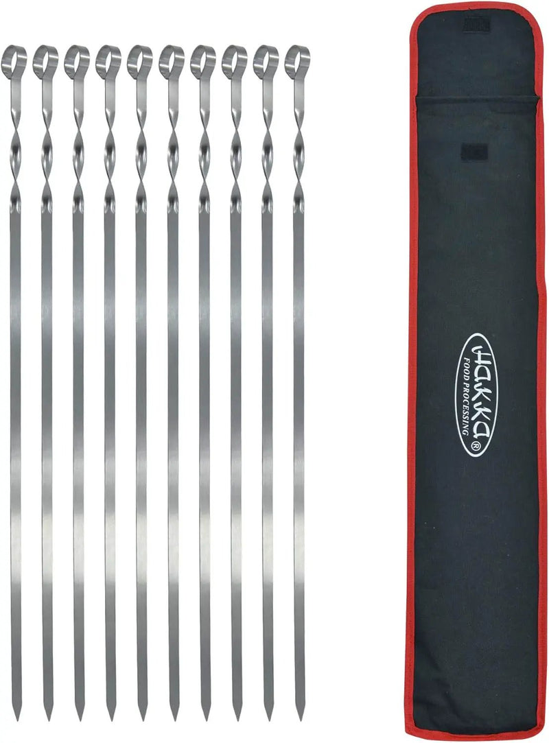 Hakka Stainless Steel Barbecue Skewers, 23" Heavy Duty Metal Skewers Large Wide Grilling Reusable Kabob Sticks with NonSlip Ring Handle,Set of 10 by GreenHaven Gardens