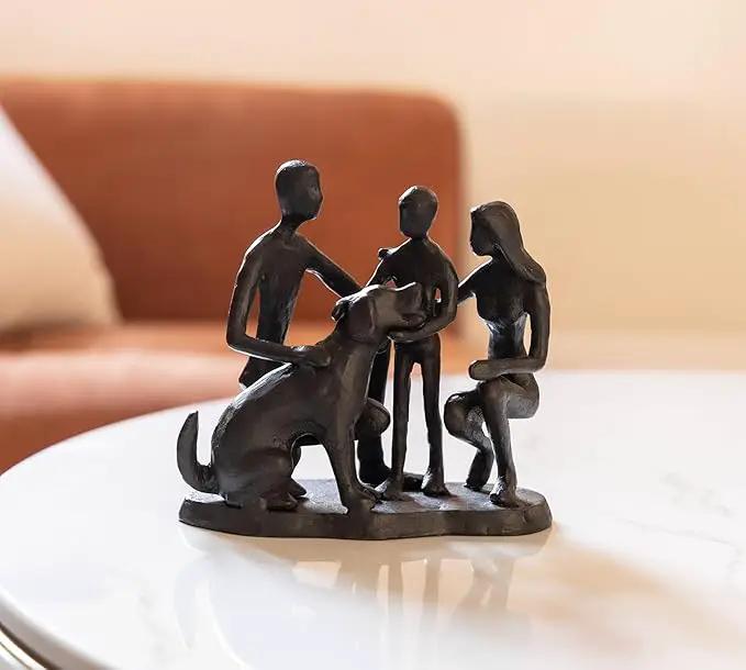 Family and Dog Statues, Cast Iron Family of 3 Figurine, Gift for Dog Lovers,Dog Memorial Gift, Black by GreenHaven Gardens