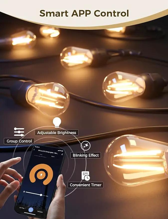 XMCOSY+ Smart Outdoor String Lights, 123Ft LED Patio Lights Waterproof IP65, App Control, Compatible with Alexa, Dimmable Edison Bulbs Outdoor Light for Yard Porch Bistro Outside by GreenHaven Gardens