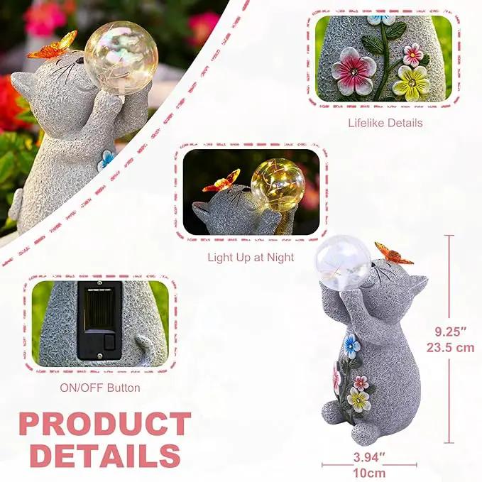 Solar Cat Outdoor Garden Statues : Outside Decor with Lights Clearance for Yard Art Lawn Ornaments Porch Patio Balcony Home House - Birthday Gifts for Grandma Mom Women by GreenHaven Gardens