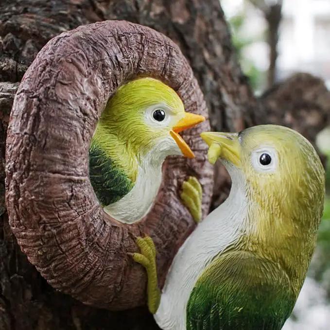 Mom and Baby Hummingbird Tree Hugger, Resin Bird Figurines Art Sculpture, Hanging Garden Statue Tree Peeker Ornament for Patio Lawn Porch Yard Outdoor Decorations by GreenHaven Gardens