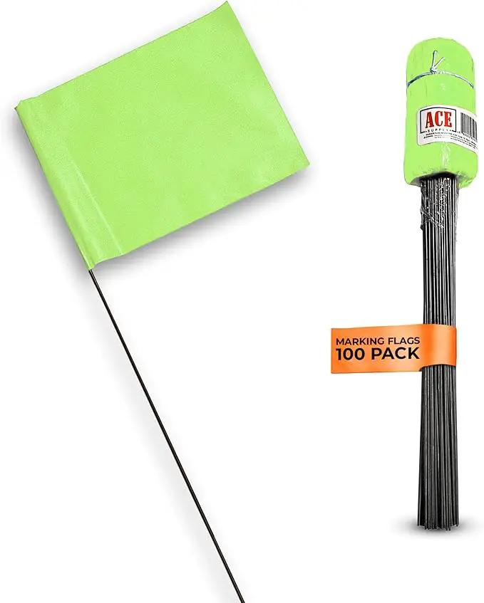 Fluorescent Lime Marking Flags 100 Pack - 4x5x15 Inch Marker Flags - Markers For Lawn, Irrigation, Landscaping, Survey & Sprinkler Head Marking by GreenHaven Gardens
