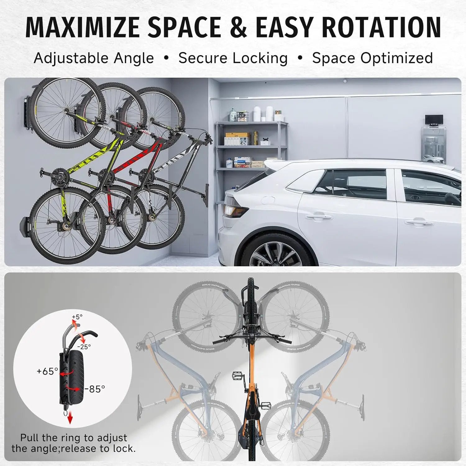 Bike Rack Garage,Bike Wall Mount, 150° Swivel & Space-Saving Vertical Bike Hangers for Storage, Sturdy Bike Stand Holds Up to 66lbs, Easy to Install, 1 Pack by GreenHaven Gardens