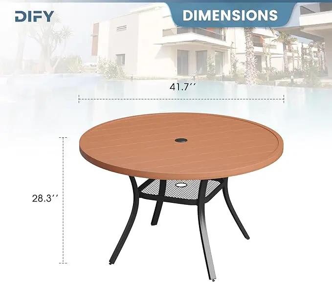 DIFY Round Outdoor Patio Dining Table for 4, 41.7" Patio Table with All-Weather Faux Wood Tabletop and Metal Steel Frame, Outside Table for Garden Porch Backyard, Walnut by GreenHaven Gardens