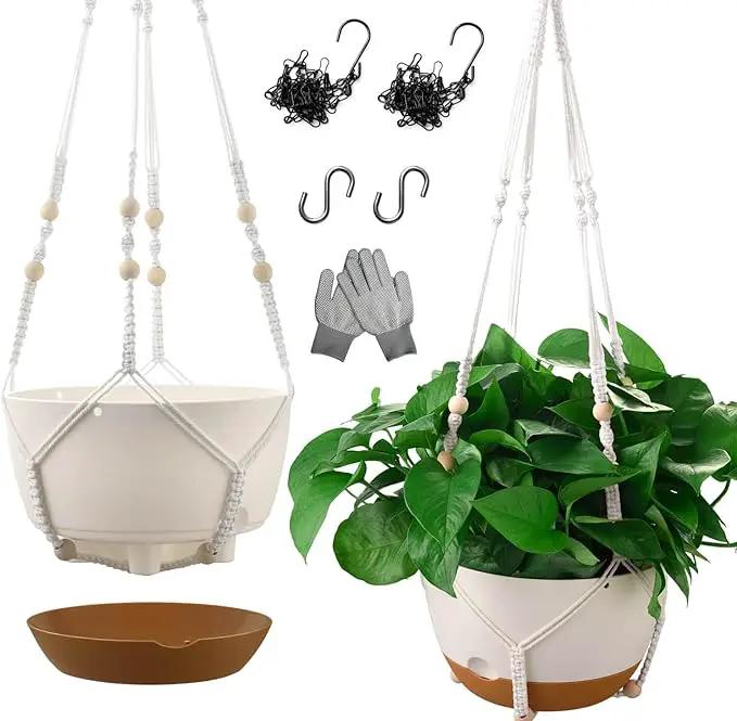 10 Inch Hanging Planters for Indoor Plants,Set of 2 Hanging Pots for Plants with Self-Watering, Outdoor Hanging Plant Pot with Drainage and 2 Kinds of Hanging Baskets Hangers for Home Decor and Garden by GreenHaven Gardens