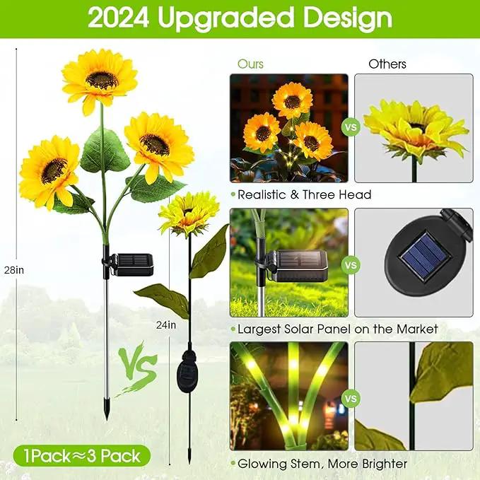 KOOPER Solar Lights Outdoor Garden Decor - Upgraded 3 Pack with 9 Sunflower Lights, Waterproof Solar Outdoor Lights Auto ON/Off Solar Decorative Lights for Garden, Patio, Backyard by GreenHaven Gardens