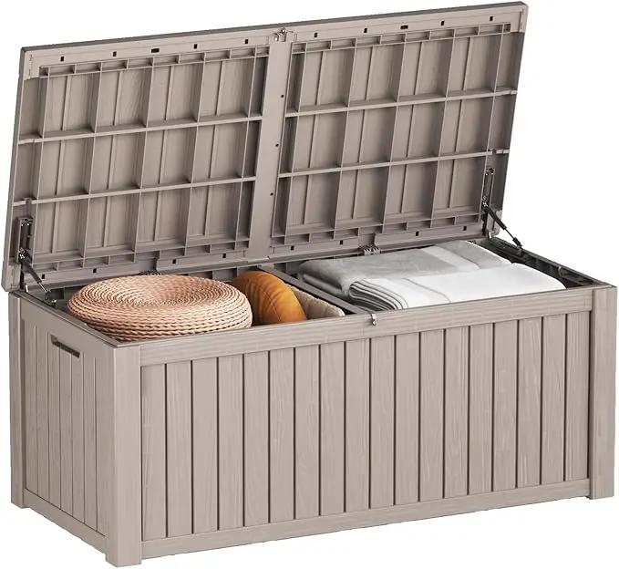 180 Gallon Resin Deck Box, Waterproof Outdoor Storage Bin for Patio Furniture, Pool Accessories, and Garden Tools, Lockable & UV-Resistant, Grey by GreenHaven Gardens
