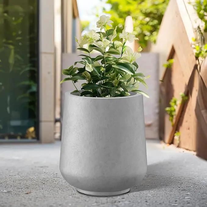 Kante 11.6" Dia Round Concrete Planter, Outdoor Indoor Large Plant Pots Containers with Drainage Hole and Rubber Plug for Home Garden Patio, Gray Concrete by GreenHaven Gardens
