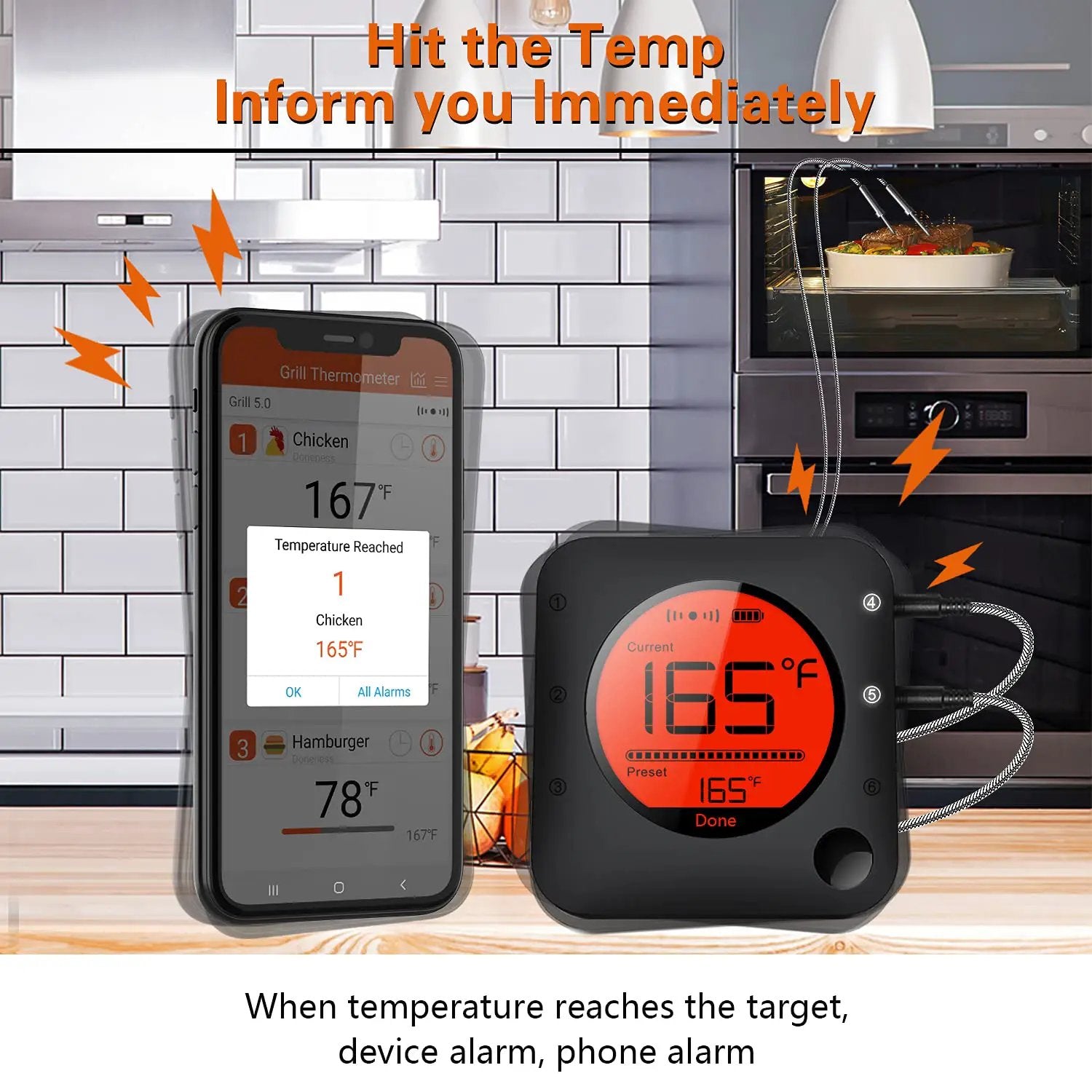 BFOUR Wireless Grill Thermometer, Bluetooth Meat Thermometer, Digital BBQ Meat Thermometer for Grilling Smoker Oven, Smart APP Alarm Monitor Instant Read with 4 Stainless Steel Probes by GreenHaven Gardens