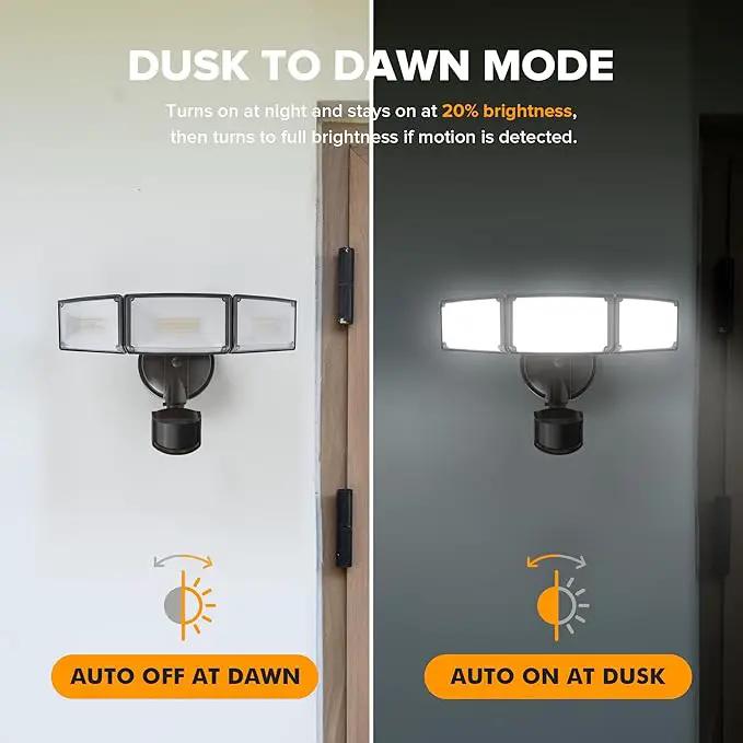 LUTEC 72W 7500LM LED Security Lights Motion Sensor Light Outdoor, 5000K Daylight, IP65 Waterproof, Dusk to Dawn, 3-Head Motion Detected Flood Light for Garage, Yard, Porch(Brown) by GreenHaven Gardens