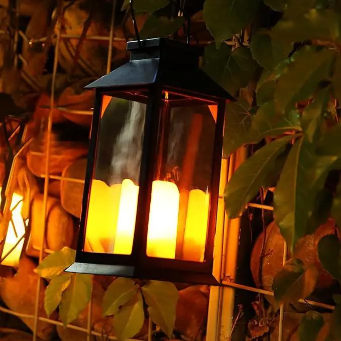 2 Pack Solar Lanterns, Outdoor Garden Hanging Lanterns, 11.8 Inch LED Flickering Flameless Candle Mission Lights for Yard, Table, Patio (Black) by GreenHaven Gardens