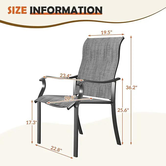UDPATIO Patio Dining Chairs Set of 2, High Back Wide Seat Outdoor Furniture Chairs with All Weather Breathable Textilene, for Lawn Garden Backyard Deck, Dark Grey by GreenHaven Gardens