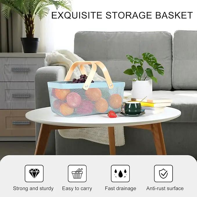 Garden Harvest Basket,Delicate Harvest Basket for Garden Vegetables,Practical Metal Mesh Wire Basket with Handle Suitable for Bathroom,Cabinet,Kitchen(Blue) by GreenHaven Gardens