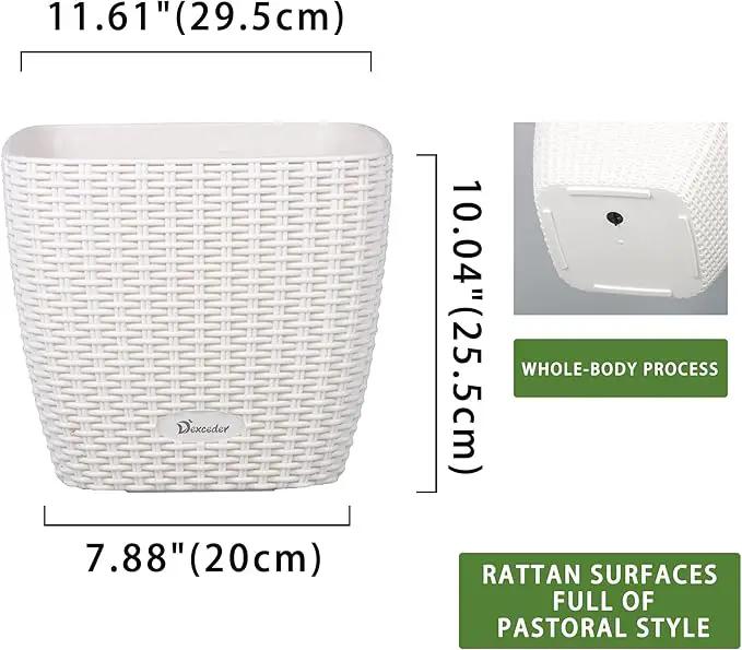Dexceder 11x10 Self Watering Planter Indoor Outdoor, Inner Mat Design, Thickened Table Flower Plant Pot with Water Level Indicator (Ivory White Rattan) by GreenHaven Gardens