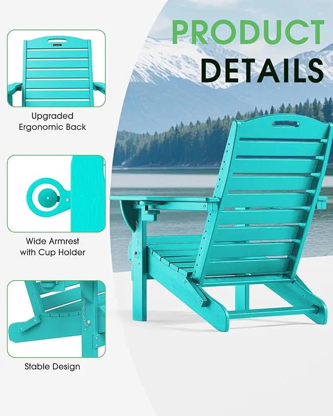 Adirondack Chairs Set of 2, Outdoor Fire Pit Chairs, HDPE All-Weather Adirondack Chairs with Cup Holder, Lawn Chair for Deck, Patio, Garden (Lakeblue) by GreenHaven Gardens