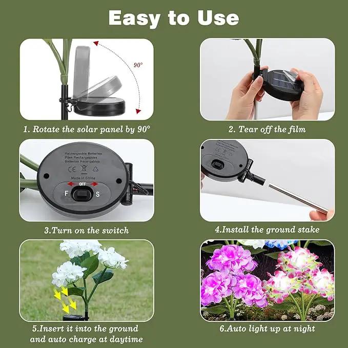 4 Pack Solar Garden Lights, Solar Flowers Lights with 4 Blooming Hydrangea Flowers, Waterproof Solar Lights Outdoor for Yard Porch Patio Backyard Pathway Gardening, 2 Lighting Modes, Colorful by GreenHaven Gardens