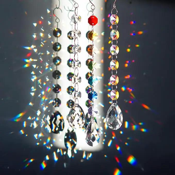12Pcs Clear Crystal Suncatchers Prisms DIY Kit,Glass Suncatchers Hanging Crystals Ornament,Sun Catcher with Glass Beads,Prisms Rainbow Pendant for Window Home Office Garden Decoration by GreenHaven Gardens