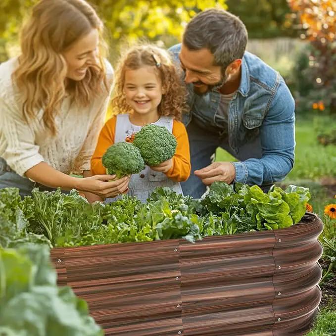 8x2ft Oval Galvanized Raised Garden Bed Kits 16" Tall Outdoor Large Metal Modular Planter Box 9-in-1 Raised Beds for Gardening,Vegetables,Fruits,Flowers & Herbs (Brown) by GreenHaven Gardens