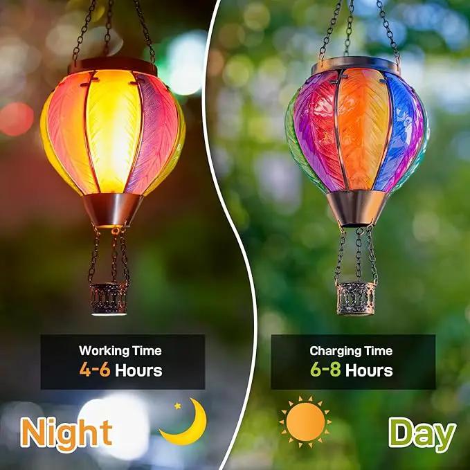 Solar Hot Air Balloon Lantern with Flame Outdoor Lights, Solar Lantern Gardening Gifts for Mom Grandmom, Hanging Hot Air Balloon Lights Outdoor Waterproof Decor for Patio by GreenHaven Gardens
