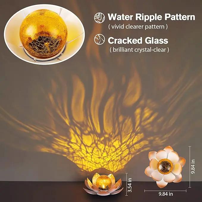 Huaxu Solar Lights Outdoor Garden Decorative Art Metal Lotus Cracked Glass Ball Waterproof Decorations for Pathway Lawn Patio Yard Ground Tabletop Gifts by GreenHaven Gardens