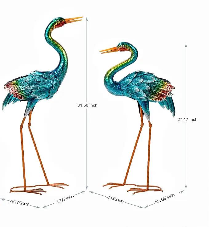 Natelf Crane Statues for Garden Decor, Blue Heron Sculptures, Metal Large Birds Lawn Sculptures & Statue for Patio Pond, Yard Decorations, Set of 2 by GreenHaven Gardens