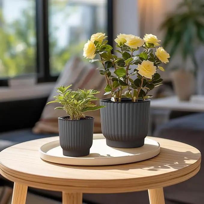 T4U African Violet Pots, 4 Inch Self Watering Pots for Indoor Plants, 6 Pack Small Planters, Durable Charcoal Gray Plastic Small Pots for Indoor Plants, Flower by GreenHaven Gardens