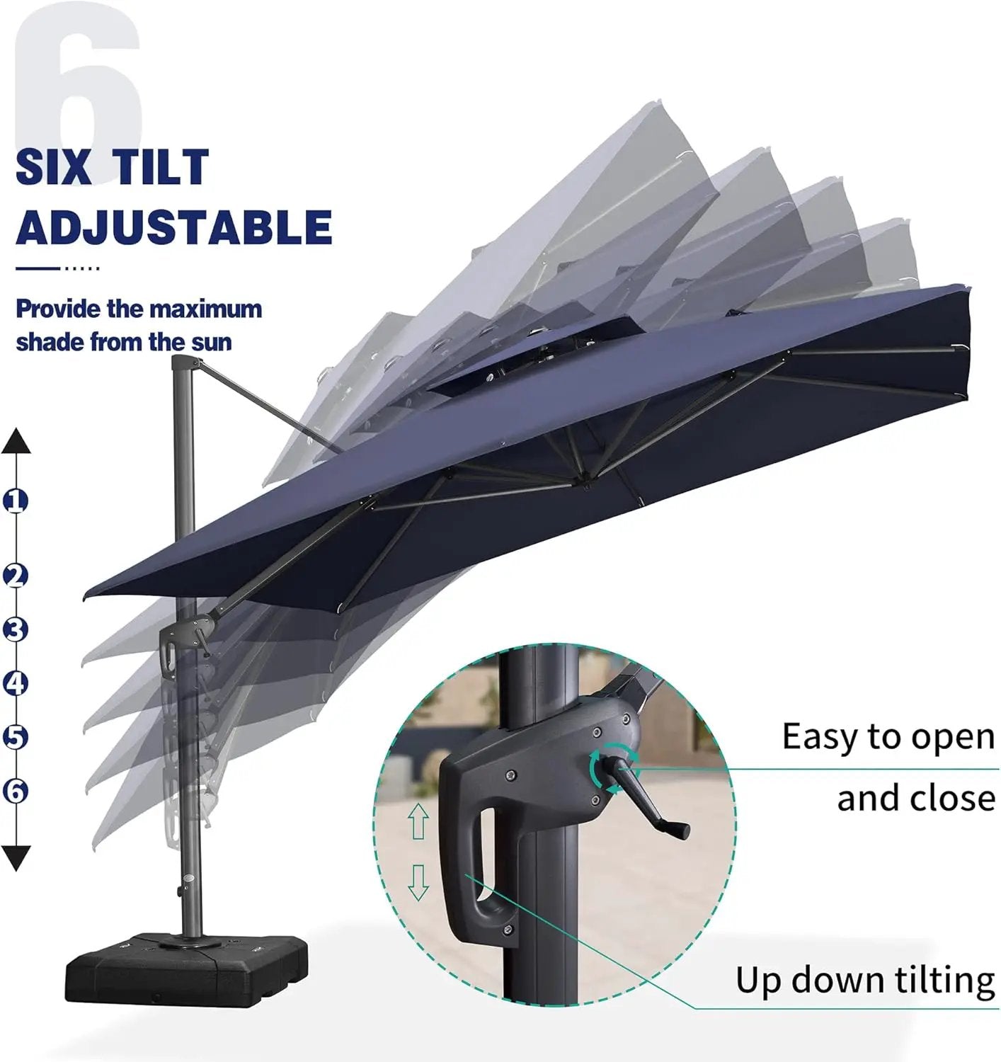 PURPLE LEAF 11FT Cantilever Outdoor Umbrellas Large Patio Umbrella Hanging Double Top Square Offset Umbrella with 360°Rotation Tilting Umbrella Outdoor Patio, Navy Blue by GreenHaven Gardens