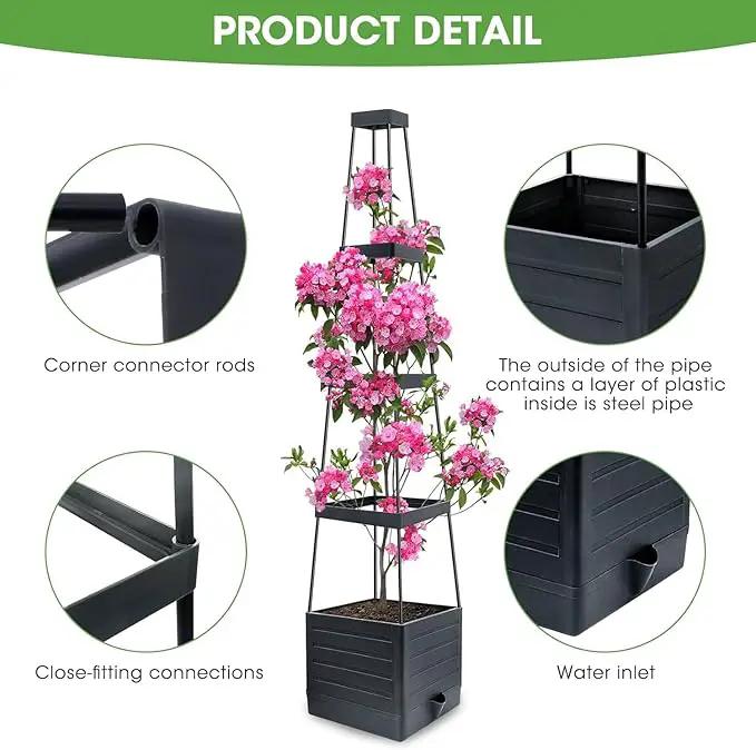 Raised Garden Bed Planter Box with Trellis, 58” Tomato Cage Planter Raised Garden Bed with Trellis for Climbing Vegetables Plants Tomato Cage w/Self-Watering, Indoor Outdoor Use (4) by GreenHaven Gardens