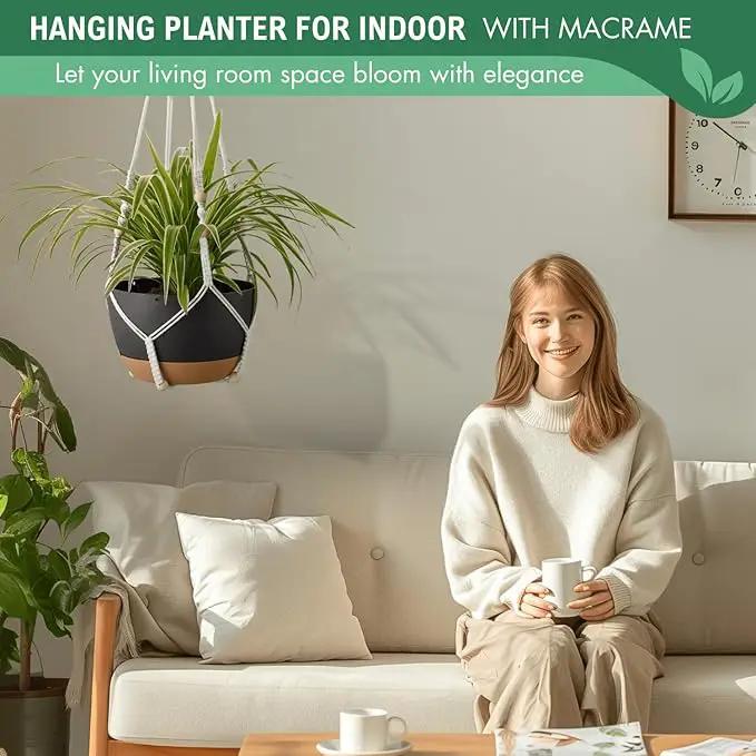 10 Inch Hanging Planters for Indoor Plants,Set of 2 Hanging Pots for Plants with Self-Watering, Outdoor Hanging Plant Pot with Drainage and 2 Kinds of Hanging Baskets Hangers for Home Decor and Garden by GreenHaven Gardens