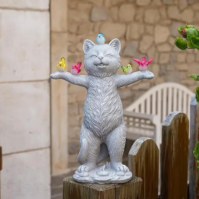 MININOVA Solar Outdoor Decorations Garden Statue Cat Figurines with Birds for Yard Patio Balcony Lawn Outside Ornaments Gifts for Women Mother Kids by GreenHaven Gardens