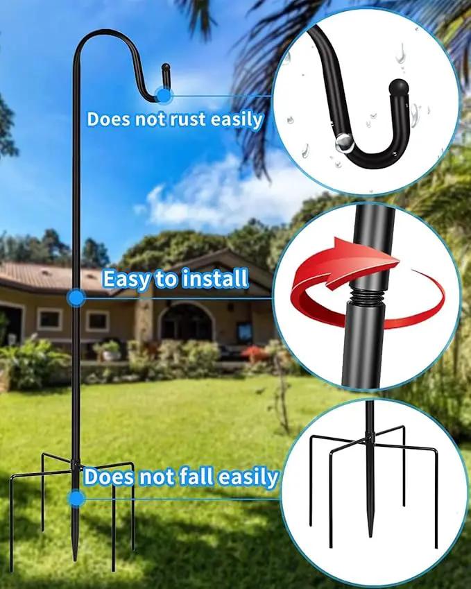 Shepherd Hook for Outdoor with 5 Prong Base, 2PCS 60IN Inches Garden Bird Feeder Pole for Hanging Bird Feeder, Plant Baskets, Solar Light Lanterns, Outdoor Plant Hanger Hook by GreenHaven Gardens