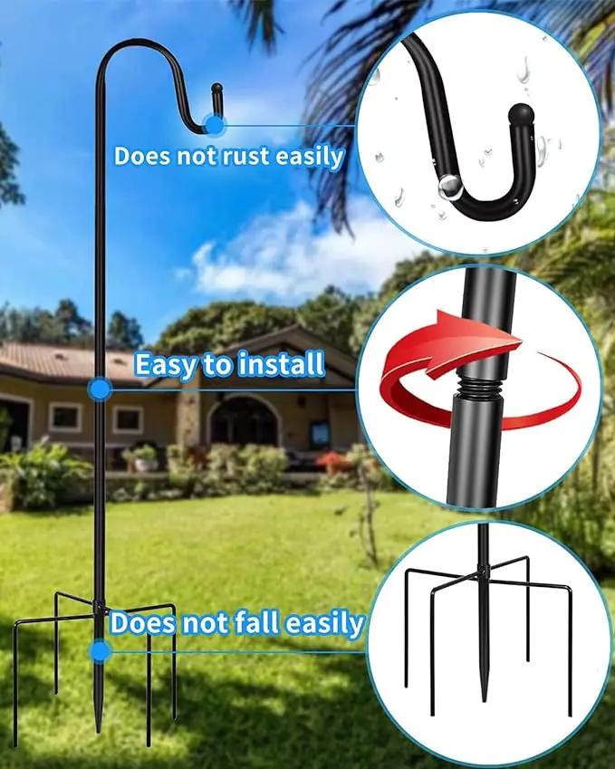 Shepherd Hook for Outdoor with 5 Prong Base, 2PCS 48IN Inches Garden Bird Feeder Pole for Hanging Bird Feeder, Plant Baskets, Solar Light Lanterns, Outdoor Plant Hanger Hook by GreenHaven Gardens