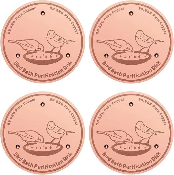 4-Pack 99.99% Pure Copper Bird Bath Purification Disk,Copper Disc with Stable Triple-Point Support,Fits All Outdoor Bird Baths(Round) by GreenHaven Gardens